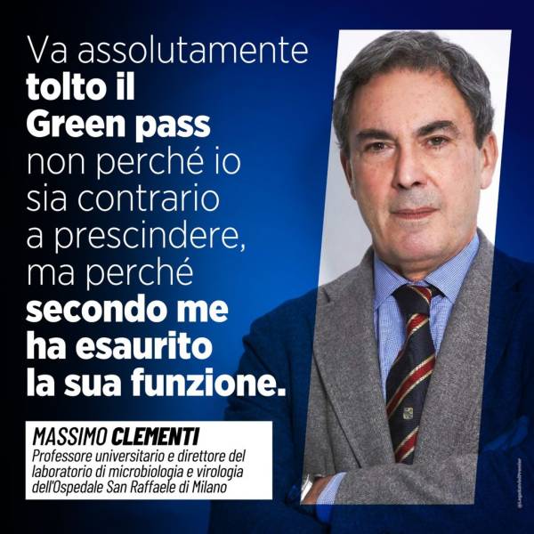 Massimo Clementi: Va assolutamente tolto il Green pass. Giorgia Meloni: Green Pass e cortocircuiti